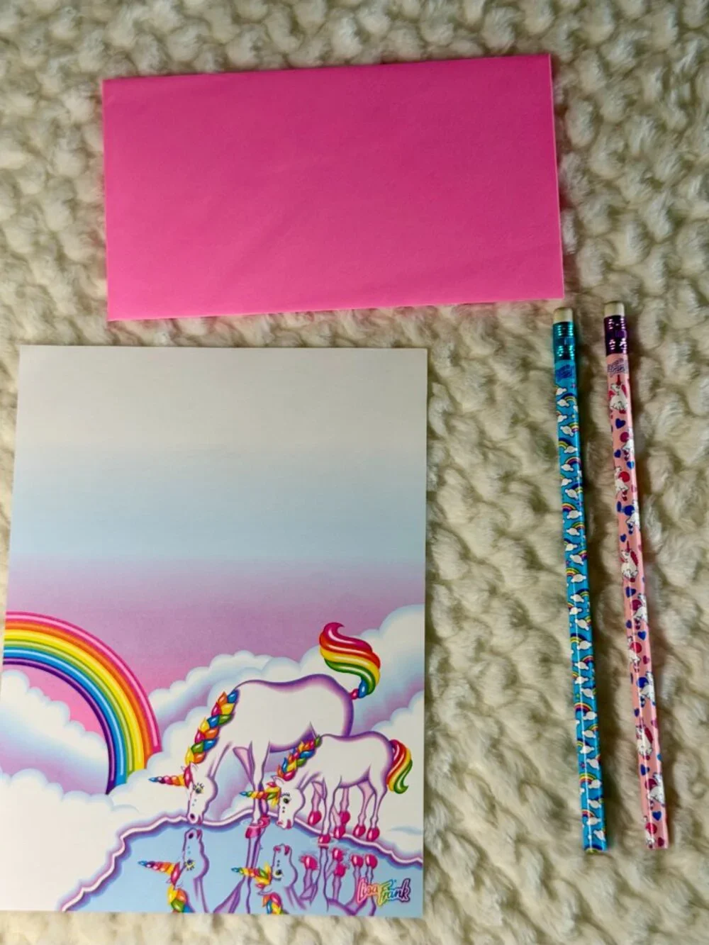 Vintage Lisa Frank Unicorn & Rainbows Stationary Paper and Pencils, unsharpened